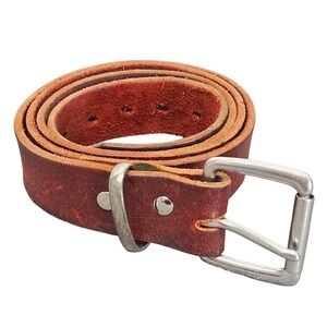 Vintage Mens Brown Leather Belt 36 Western Workwear Grunge Patina Warped